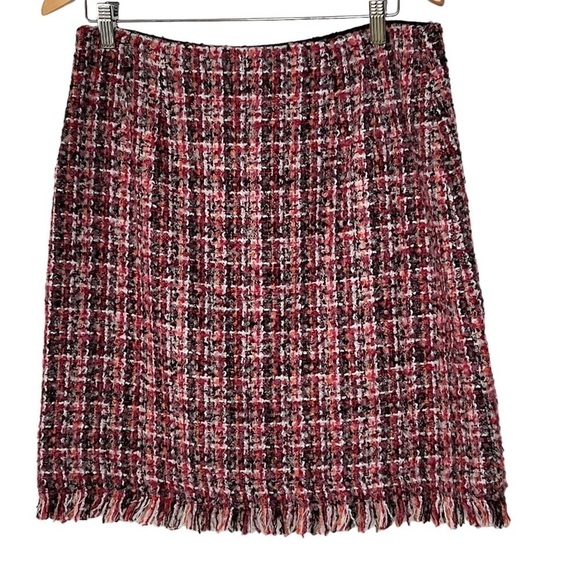 TALBOTS Rose Pink Boucle Tweed Fringe Wool Blend Skirt Women's Size 10P - Picture 11 of 11